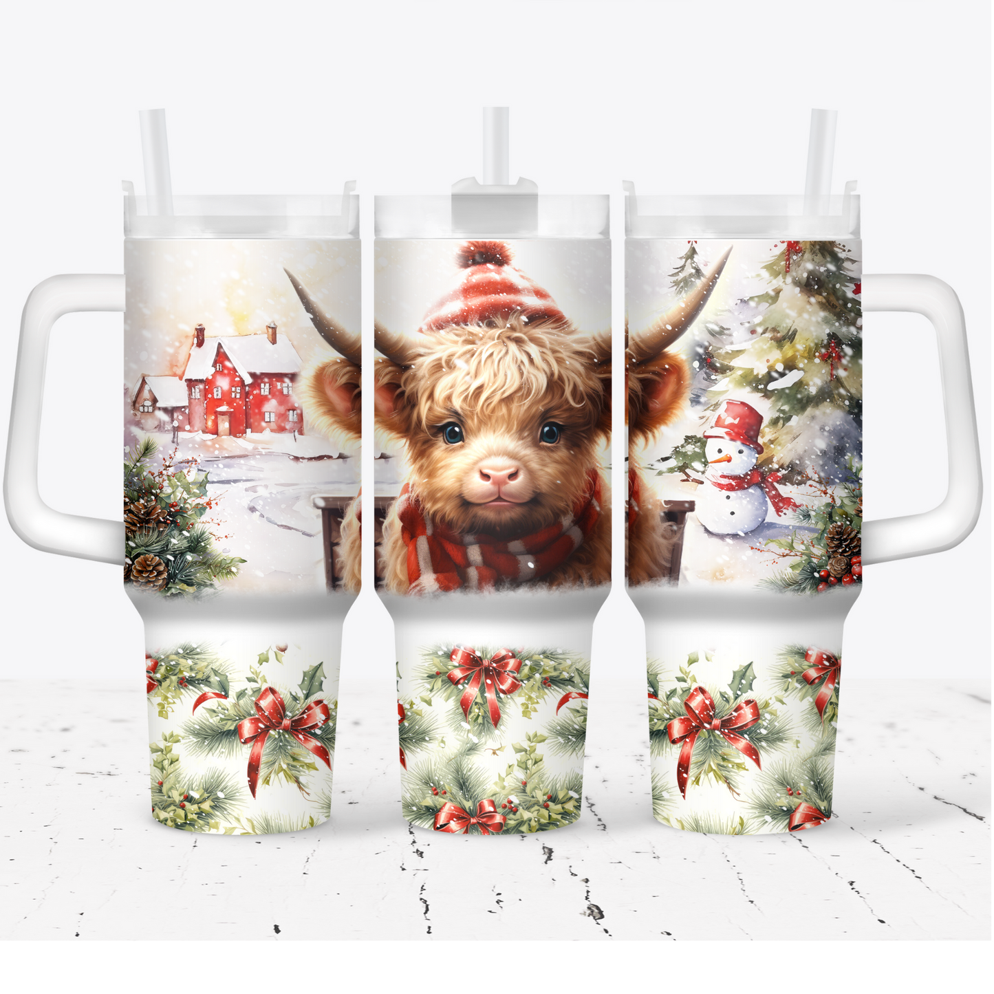 Christmas Highland Cow 40oz Stainless Steel Tumbler