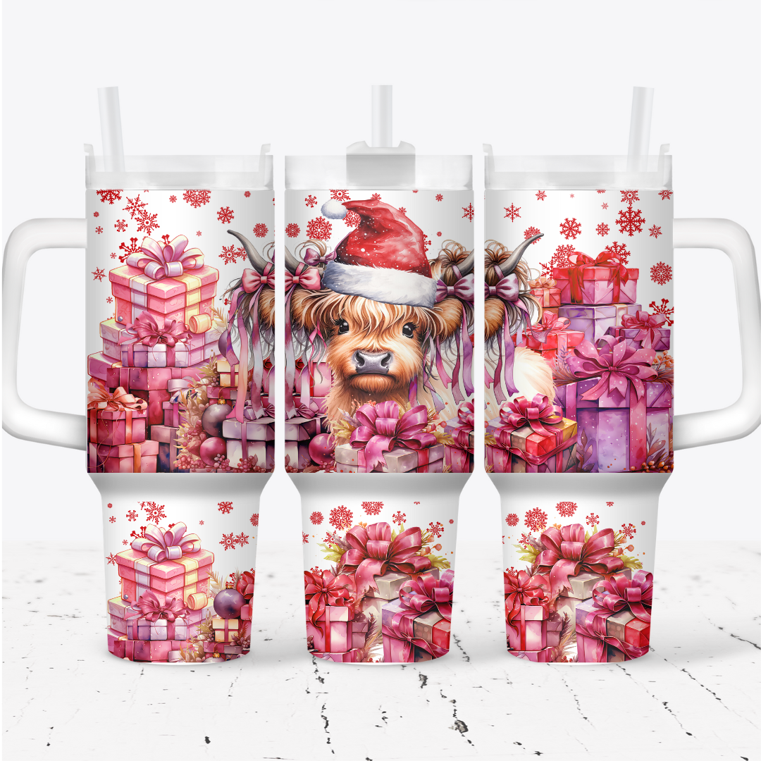 Christmas Highland Cow 40oz Stainless Steel Tumbler