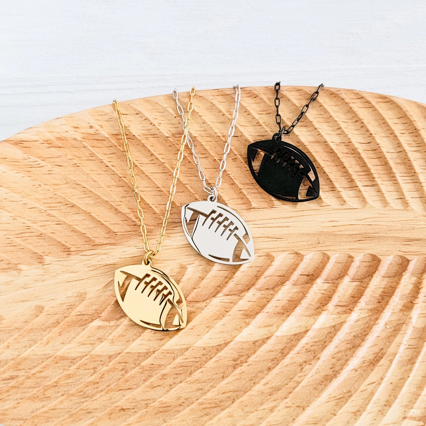 Personalized Football Necklace, Stainless Steel, Laser Engraved, Sports Jewelry