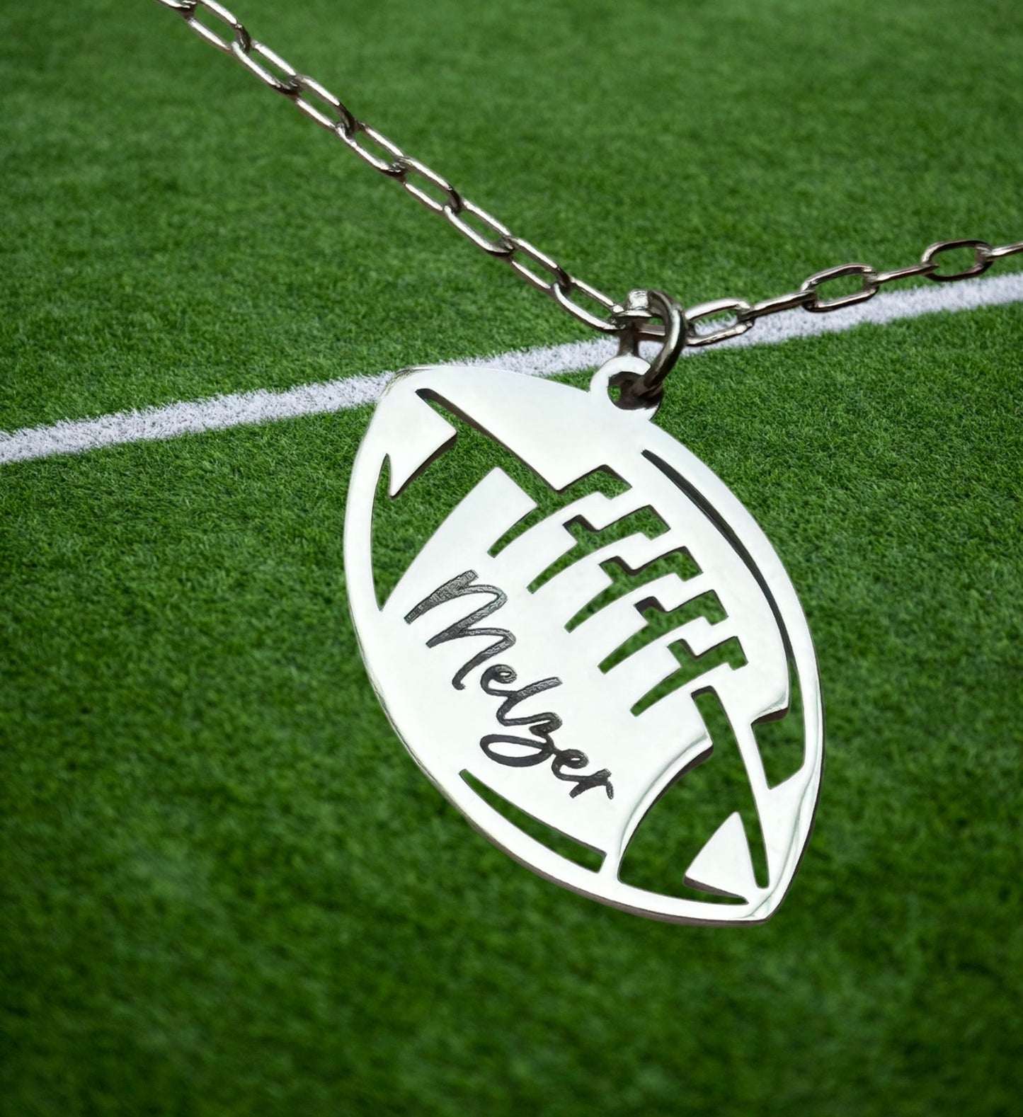Personalized Football Necklace, Stainless Steel, Laser Engraved, Sports Jewelry