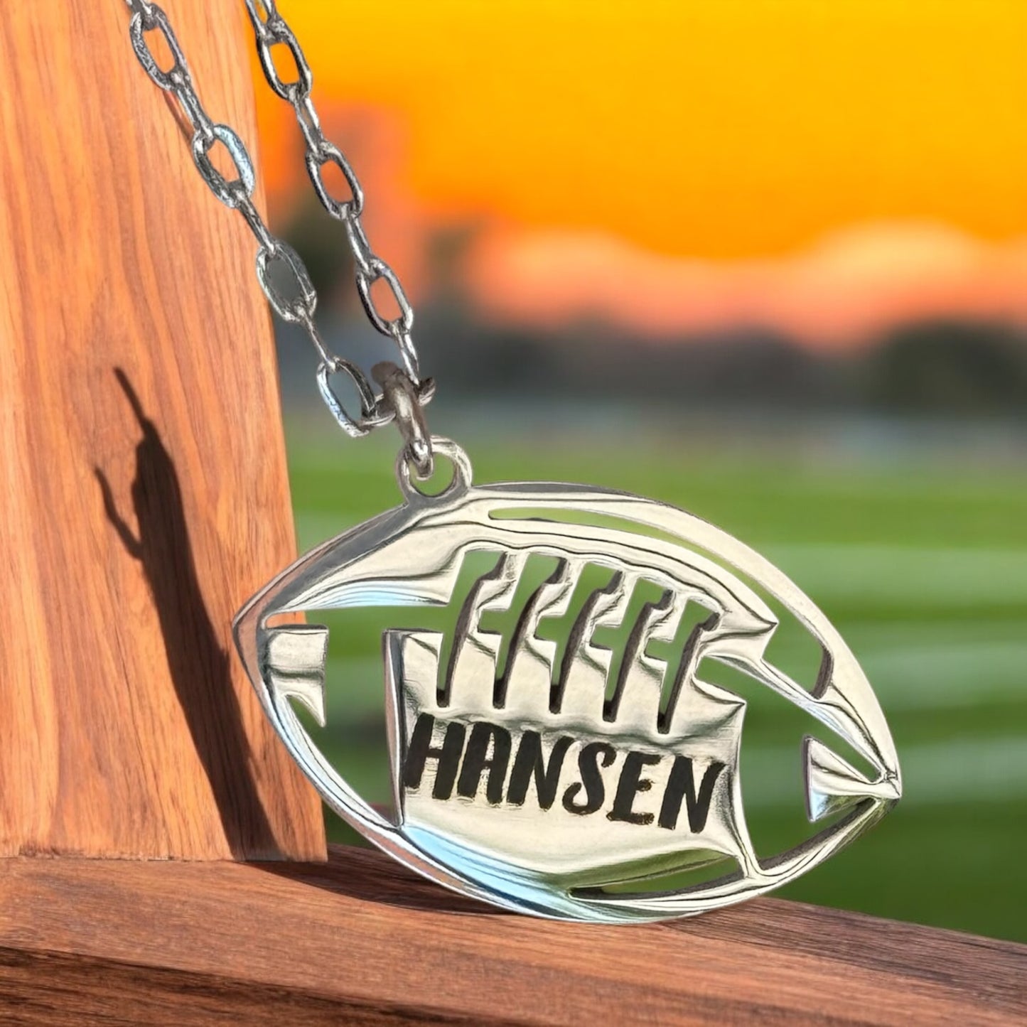 Personalized Football Necklace, Stainless Steel, Laser Engraved, Sports Jewelry