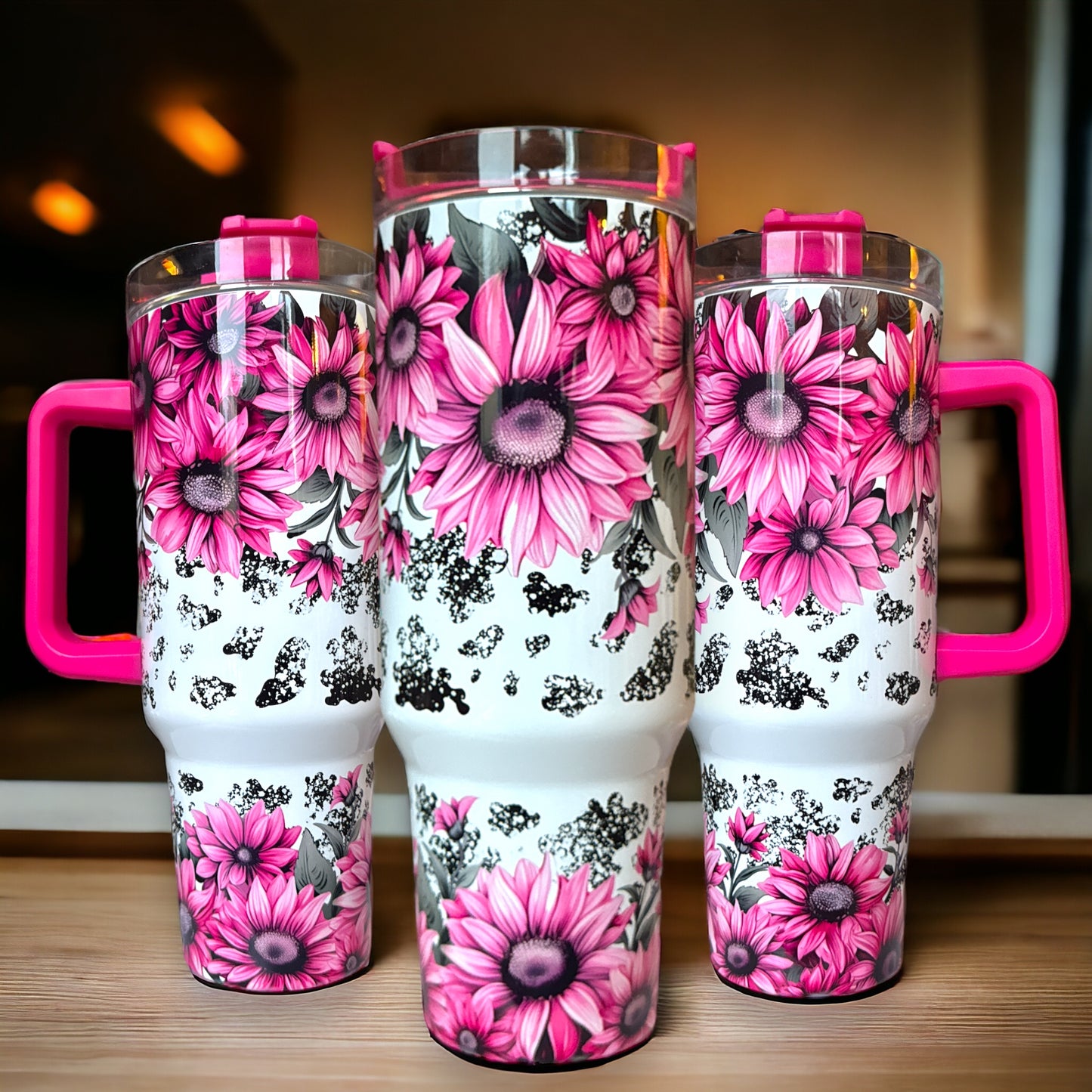 Pink Daisies and Cow Print 40oz Tumbler