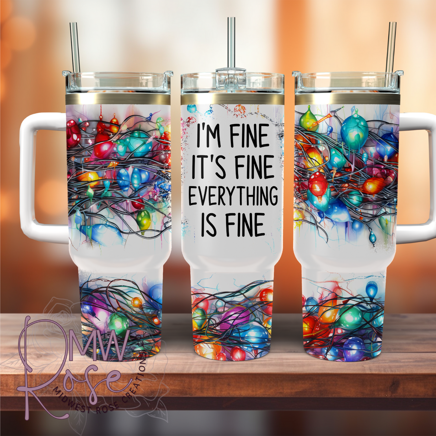 Christmas Lights It’s Fine, I’m Fine, Everything is Fine 40oz Stainless Steel Tumbler