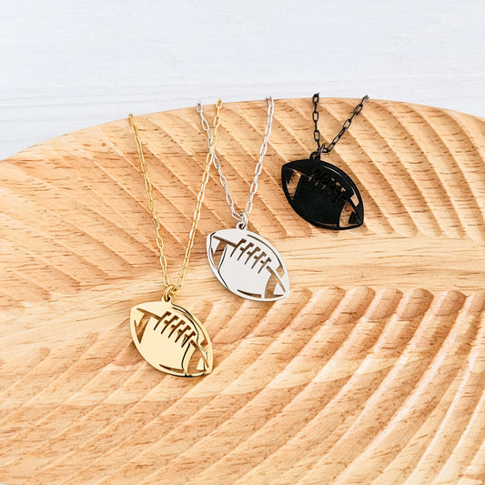 Personalized Football Necklace, Stainless Steel, Laser Engraved, Sports Jewelry