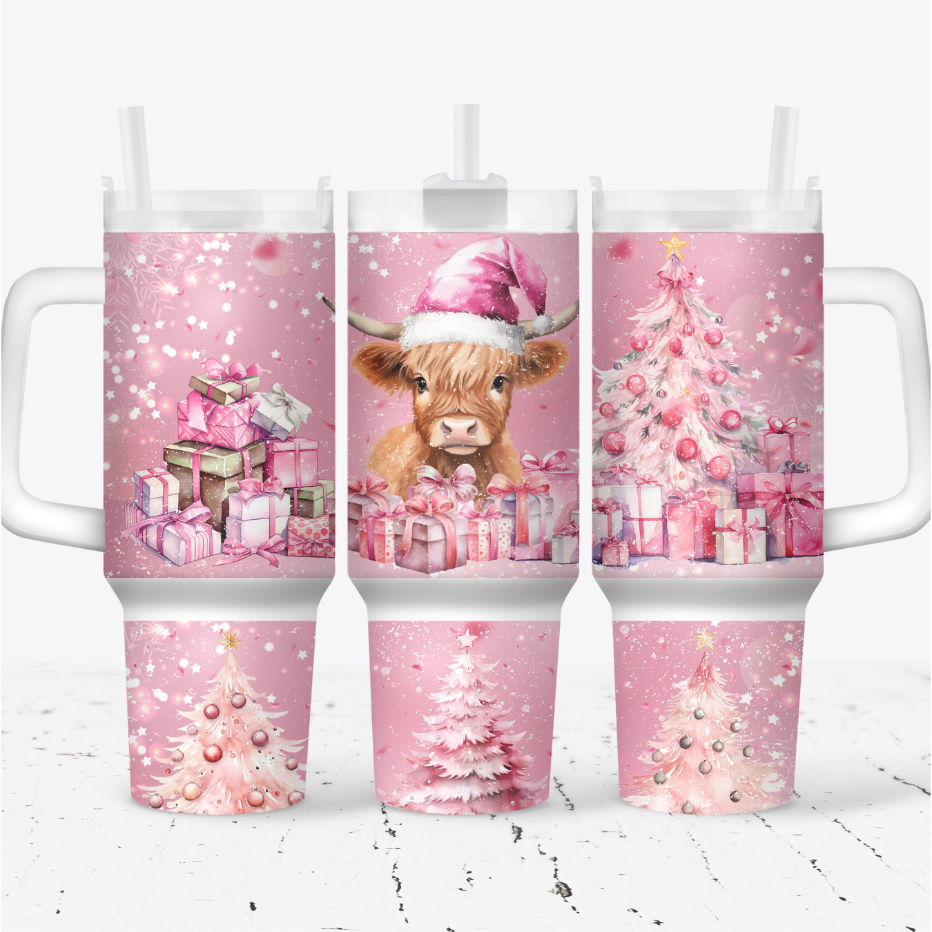 Christmas Highland Cow 40oz Stainless Steel Tumbler